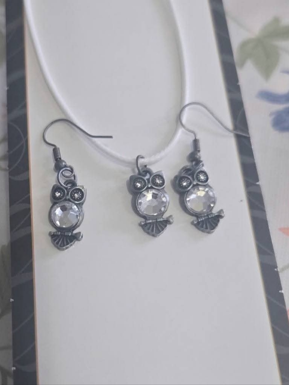 Crystal Owl Pendant & Earrings Set - Silver Tone